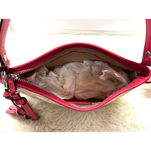 Coach Hobo Handbag Canvas Khaki/Fuchsia Pink Leather In New Condition - Picture 6 of 9